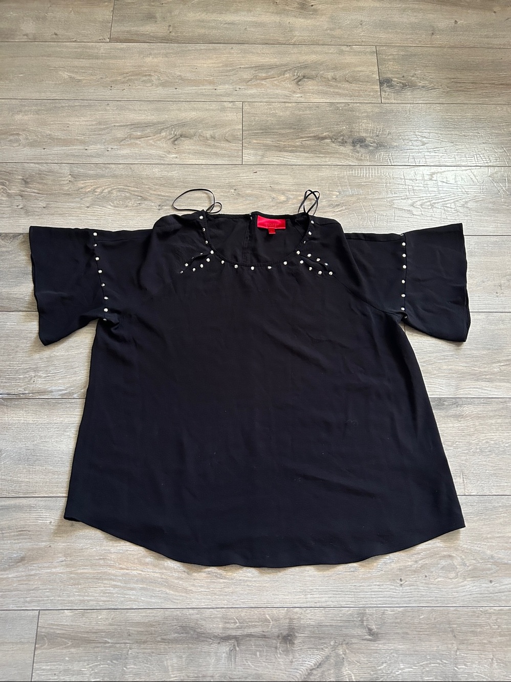 Jennifer Lopez Black Short Sleeve Top with Stud Accents